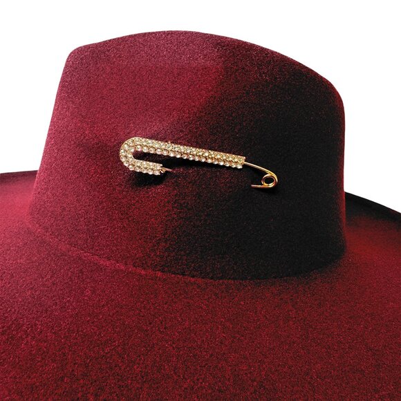 Free People Felt Hat in Merlot with Gold Tone Bling Pin Detail OS NWT - Picture 4 of 15